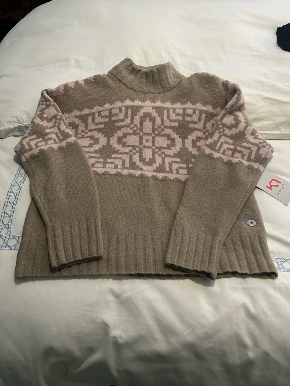 Kari Traa Disa Knit Mocha Sweater with Pale Pink Nordic Pattern